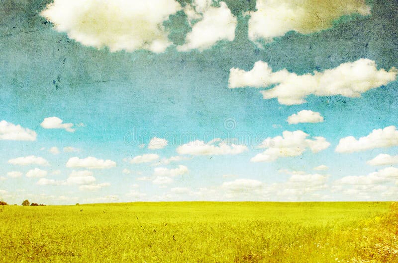 Grunge image of green field and blue sky. Grunge image of green field and blue sky