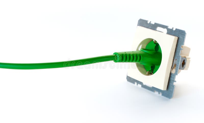 Zielonej władzy kabel czopował w ściennego ujście bez pokrywy obraz royalty free Zielonej władzy kabel czopował w ściennego ujście bez pokrywy obraz royalty free