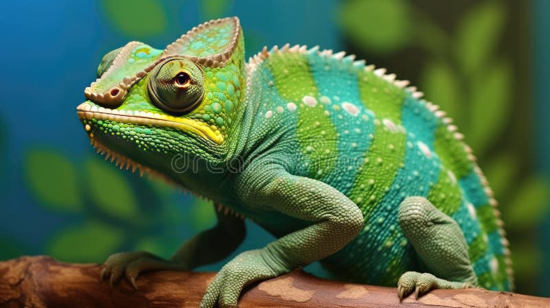 Zielony kameleon w przyrodzie. ai generacyjne.