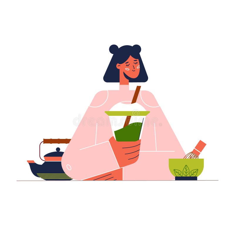 Zielony matcha herbata kawa latte zdrowy napój royalty ilustracja