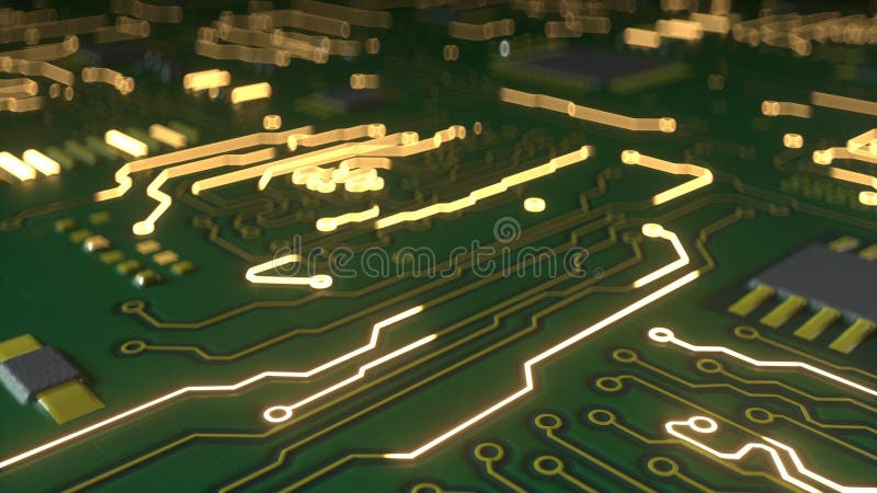 Zielony obwód deski 3D rendering ilustracja wektor