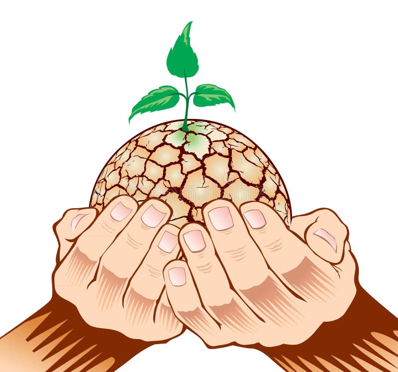 Ziemi krakingowa zieleń wręcza małego plan mieniu ilustracji