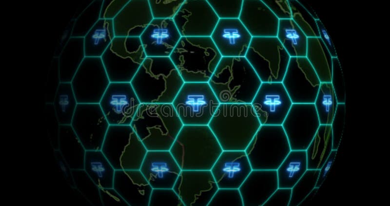 Ziemia pląta postronku USDT blockchain siecią Blockchain pojęcie ilustracja wektor