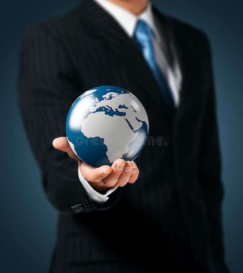 Businessman holds Earth in a hand. Businessman holds Earth in a hand