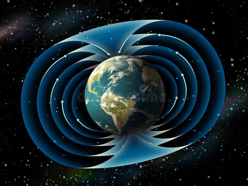 Magnetic field surrounding planet earth. Digital illustration. Magnetic field surrounding planet earth. Digital illustration.