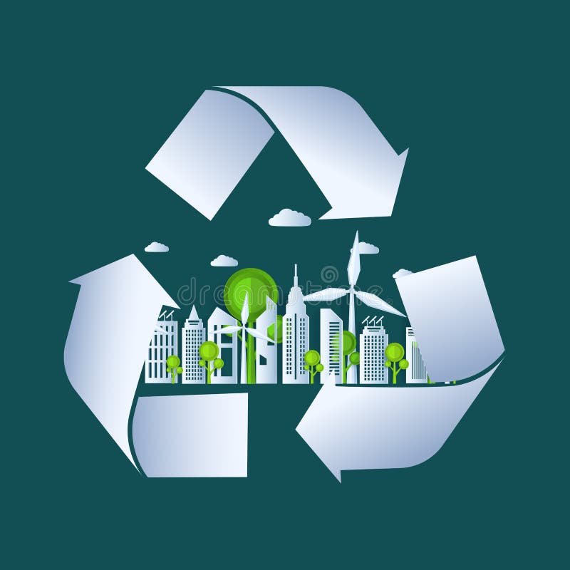 Ziemskiego dnia papieru ci? cia styl Eco? yczliwa, zielona miasto natura, i energia odnawialna wewn? trz przetwarzamy szyldowego po ilustracji