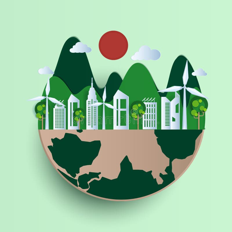 Ziemskiego dnia papieru ci? cia styl Eco? yczliwa, zielona miasto natura, i energii odnawialnej poj? cie royalty ilustracja