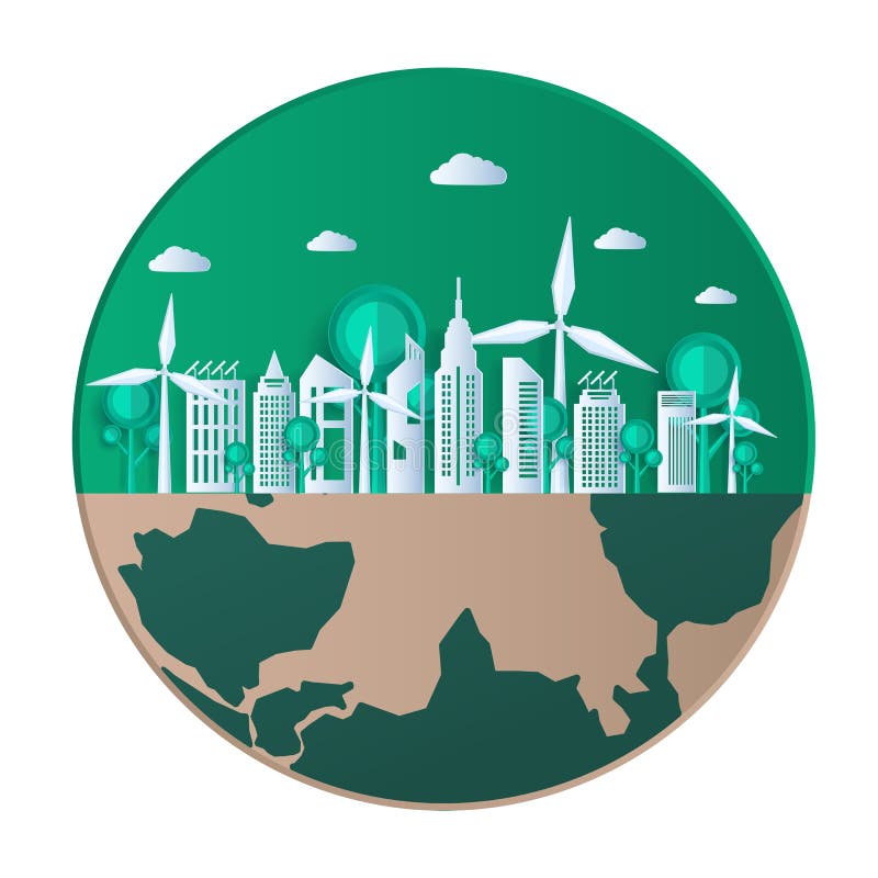 Ziemskiego dnia papieru ci? cia styl Eco? yczliwa, zielona miasto natura, i energii odnawialnej poj? cie ilustracji