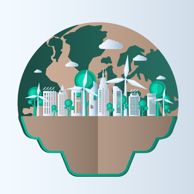 Ziemskiego dnia papieru ci? cia styl Eco? yczliwa, zielona miasto natura, i energii odnawialnej poj? cie ilustracja wektor