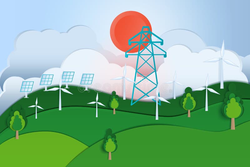 Ziemskiego dnia papieru ci? cia styl Eco? yczliwa, zielona miasto natura, i energii odnawialnej poj? cie ilustracja wektor