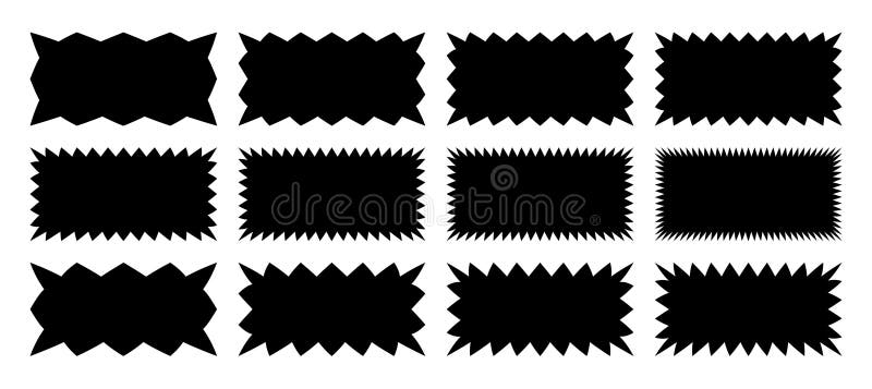 Zig Zag Edge Rectangle Shapes Set. Vector Wavy Frame Rectangular