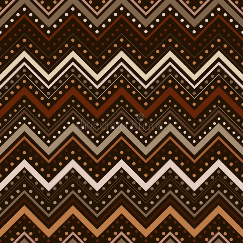 Zig zag pattern with lines and dots in brown tones