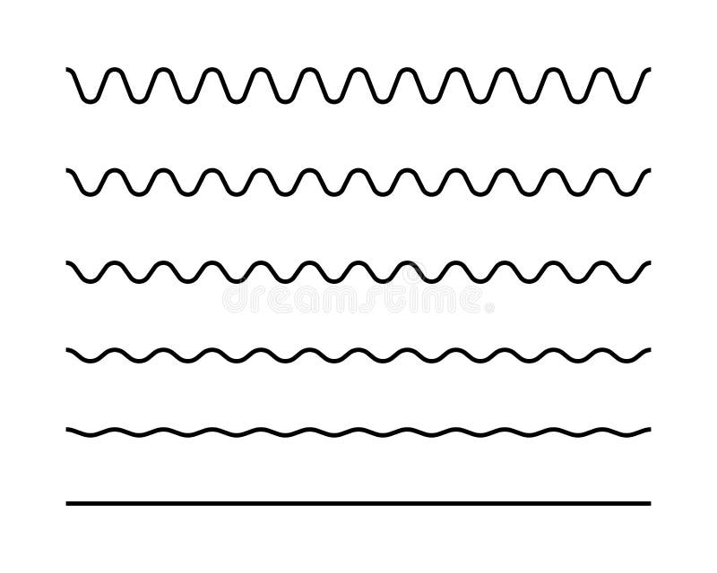 Zigzag seamless wave lines set. Wavy wiggly black horizontal line with edge. Frame underlines stroke. Vector royalty free illustration