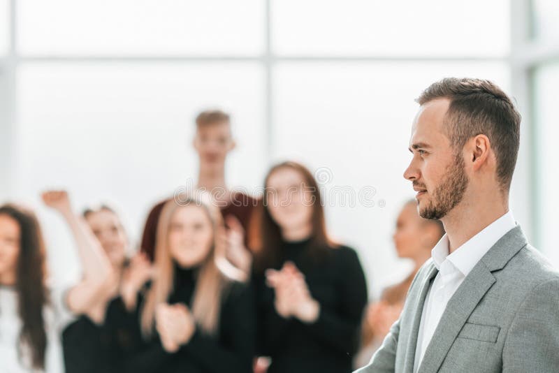 Side view. young business men standing in conference room. photo with copy space. Side view. young business men standing in conference room. photo with copy space