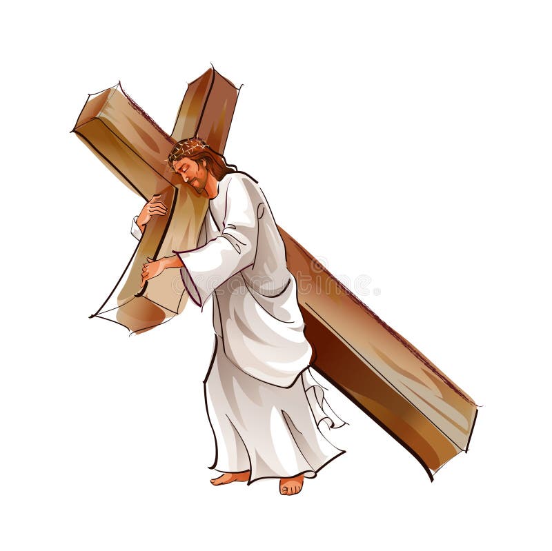 Zijaanzicht van de holdingskruis van Jesus-Christus vector illustratie Zijaanzicht van de holdingskruis van Jesus-Christus vector illustratie