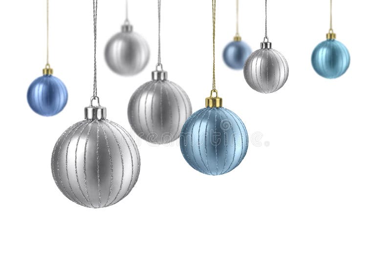 Zilveren en blauwe Kerstmisballen van het satijn