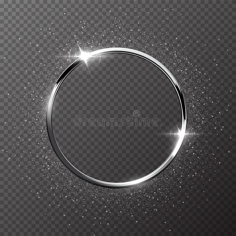 Zilveren mousserende ring met zilverglitter geïsoleerd op transparante achtergrond Vectormetalen frame