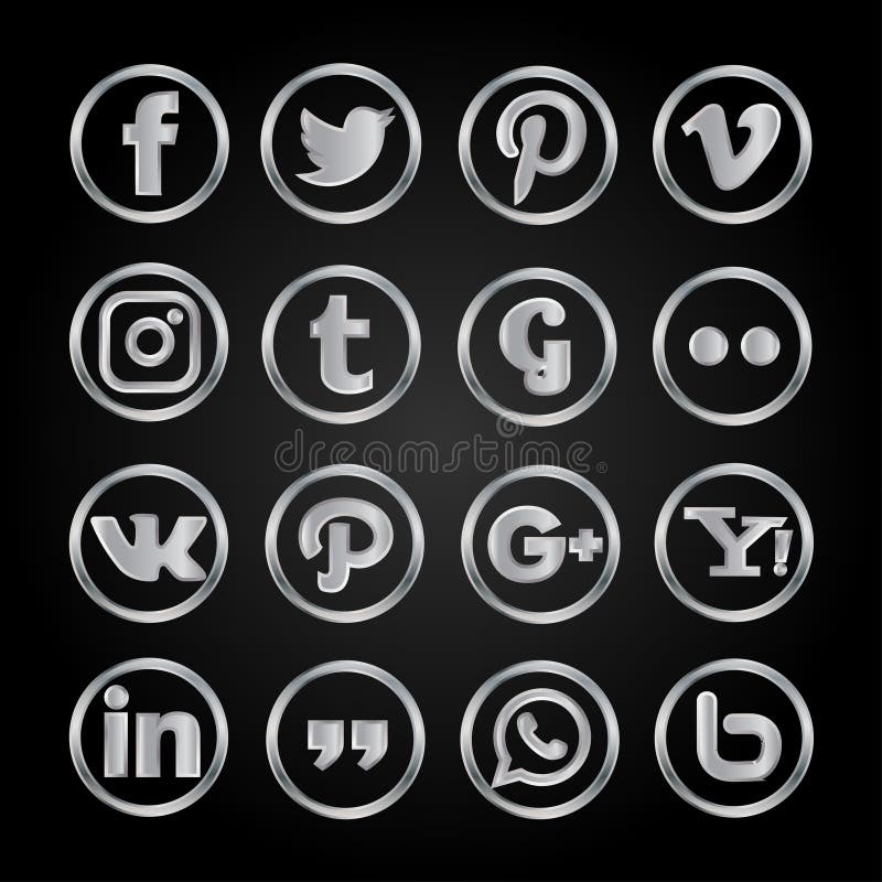 Zilveren Sociale media pictogramreeks royalty-vrije illustratie Zilveren Sociale media pictogramreeks royalty-vrije illustratie