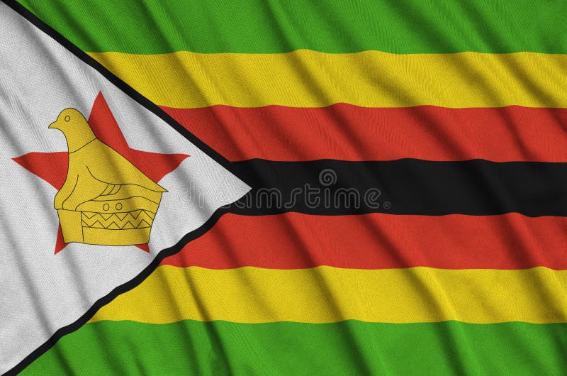 Zimbabwe flaga przedstawia na sport sukiennej tkaninie z wiele fałdami Sport drużyny sztandar fotografia stock