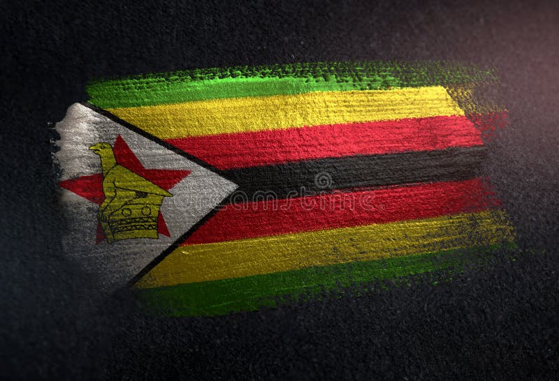 Zimbabwe flaga Robić Kruszcowa Szczotkarska farba na Grunge zmroku ścianie zdjęcia royalty free
