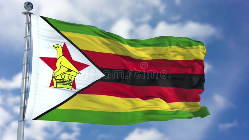 Zimbabwe flaga w niebieskim niebie obraz royalty free