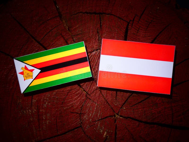 Zimbabwe flaga z austriak flaga na drzewnym fiszorku