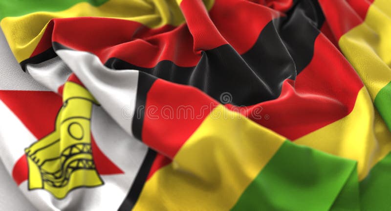 Zimbabwe flaga zakończenia Napuszony Pięknie Macha Makro- strzał obraz royalty free