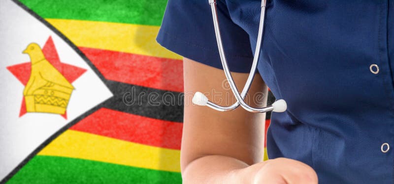 Zimbabwe flaguje kobietę doktora stetoskopem fotografia royalty free