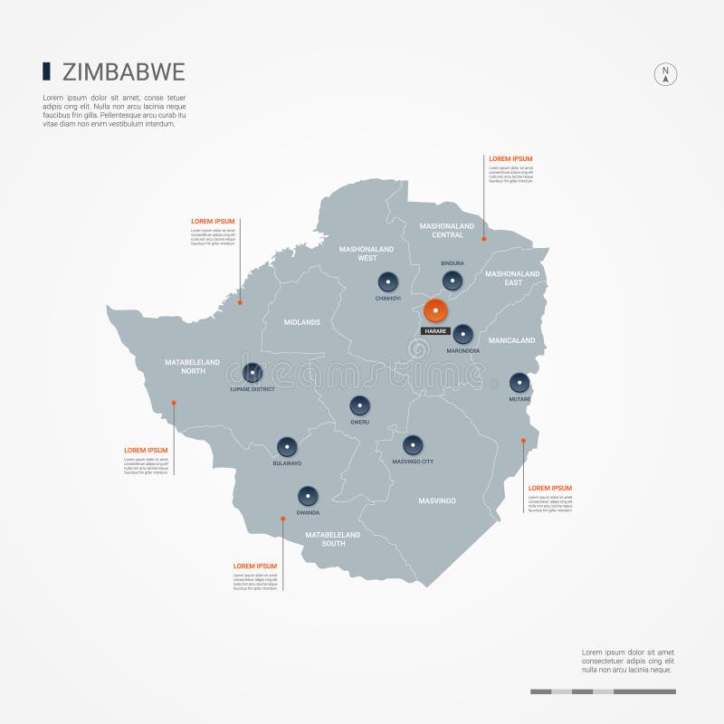 Zimbabwe Map Borders Cities Capital Administrative Divisions Infographic Vector Map Editable Layers Clearly Labeled 126181101 