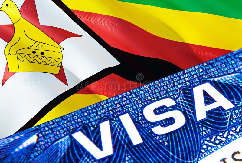 Zimbabwe visa document close up. Passport visa on Zimbabwe flag. Zimbabwe visitor visa in passport,3D rendering. Zimbabwe multi vector illustration