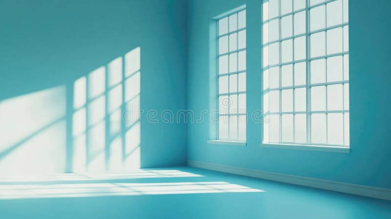 Zimmer mit blauer Wand und Fenster stockfoto
