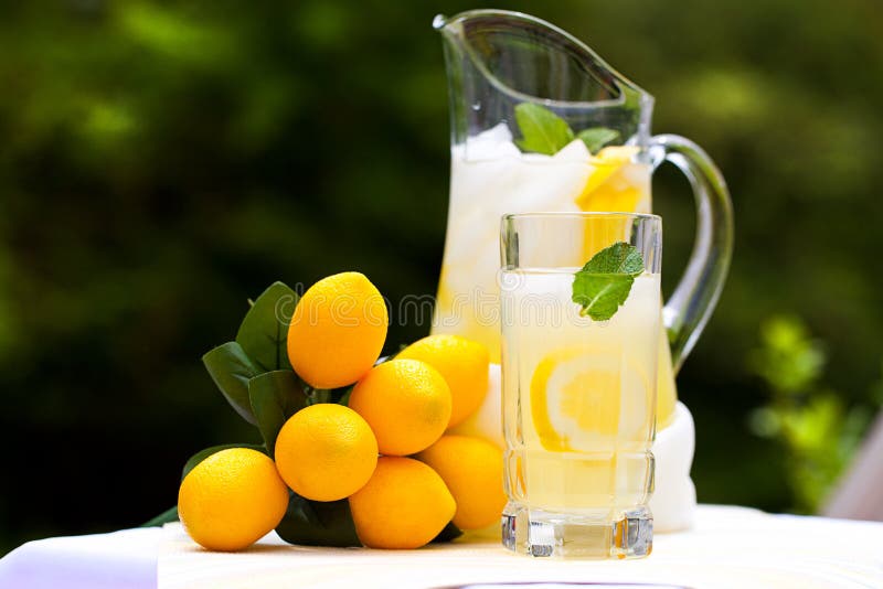 Ice Cold Lemonade With Mint, outdoors. Ice Cold Lemonade With Mint, outdoors