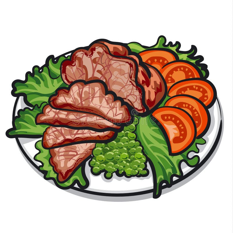 Illustration of the cold boiled pork with salad. Illustration of the cold boiled pork with salad