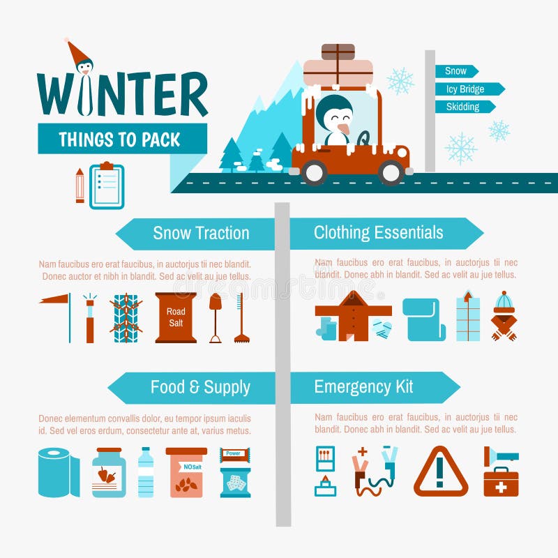 Zimy kocowania listy Napędowy infographics ilustracji Zimy kocowania listy Napędowy infographics ilustracji