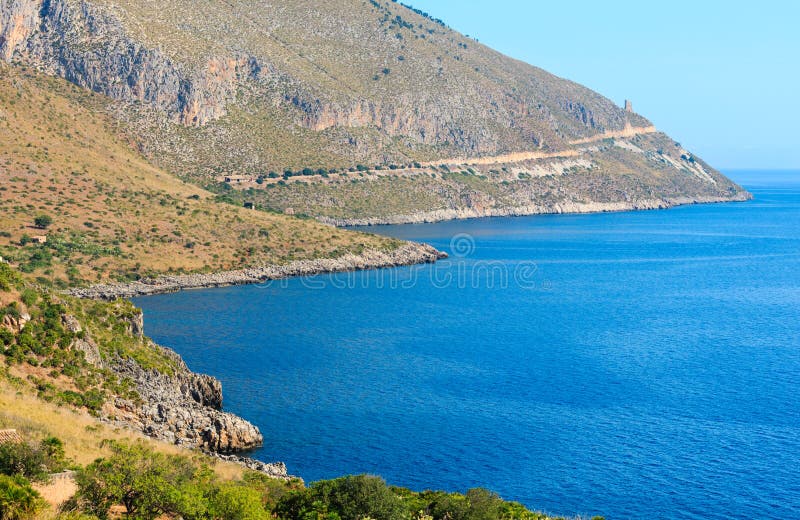 Paraíso el mar línea costera acera de naturaleza reservar, entre a, provincia, Sicilia,.