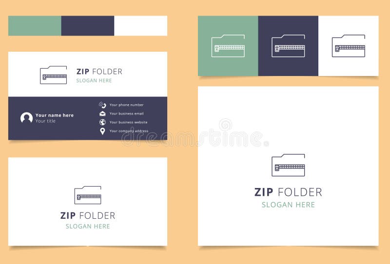 Zip folder logo design with editable slogan. Branding book and business card template. stock illustration