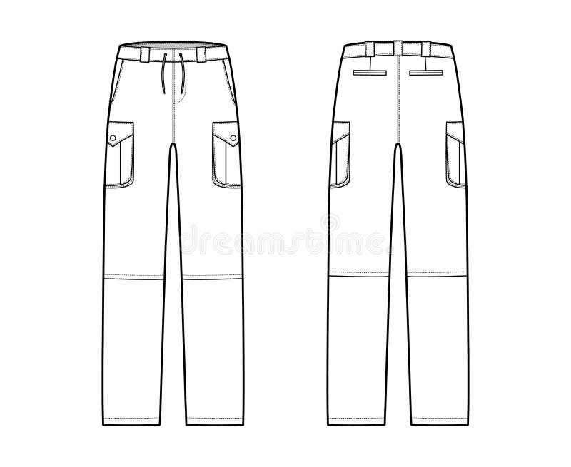 Zip-off Convertible Pants Technical Fashion Illustration with Low Waist ...