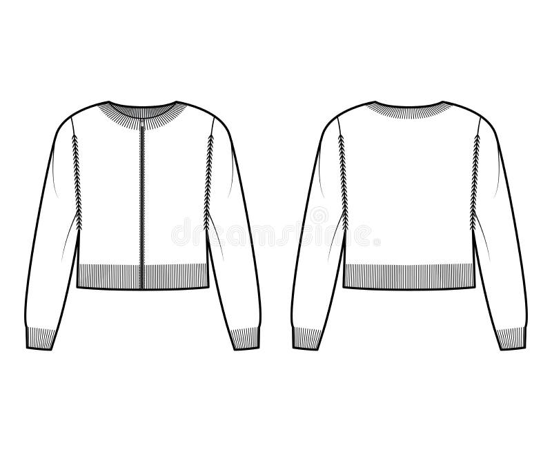 Crew Neck Sweater Technical Fashion Illustration with Long Sleeves ...