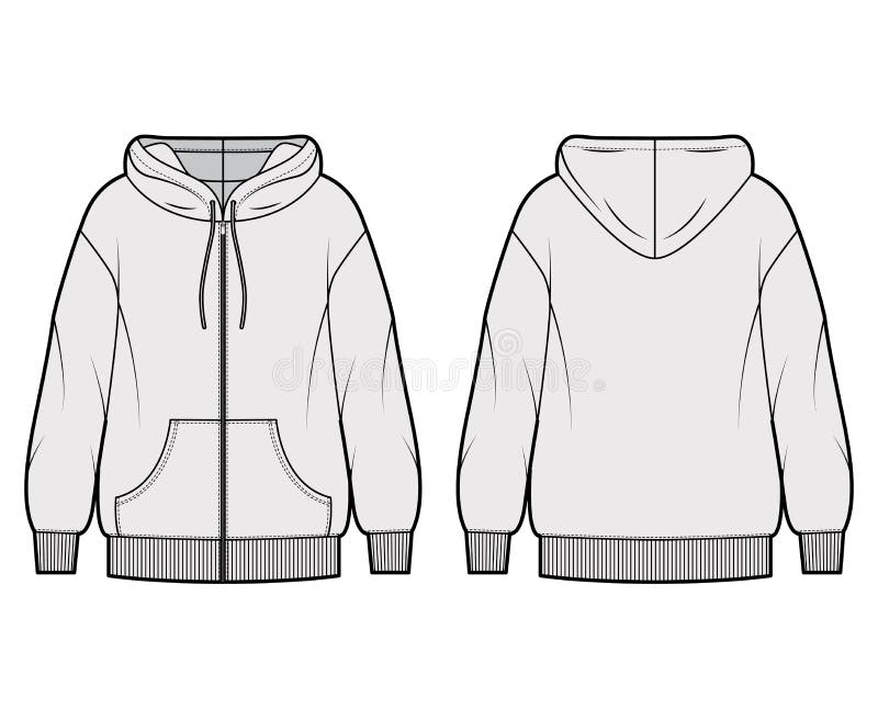 Zip-up Oversized Cotton-fleece Hoodie Technical Fashion Illustration ...