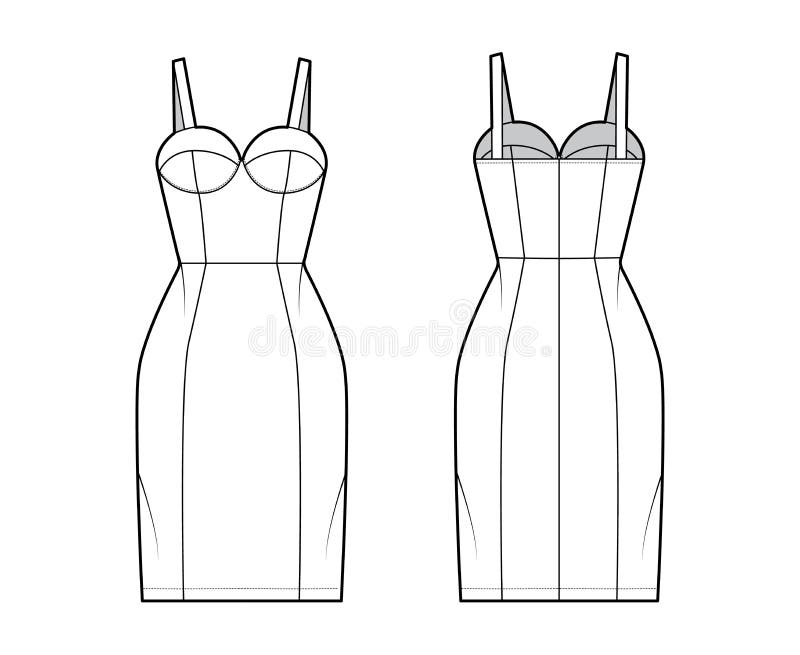 Tube Dress Technical Fashion Illustration With Bustier, Strapless ...