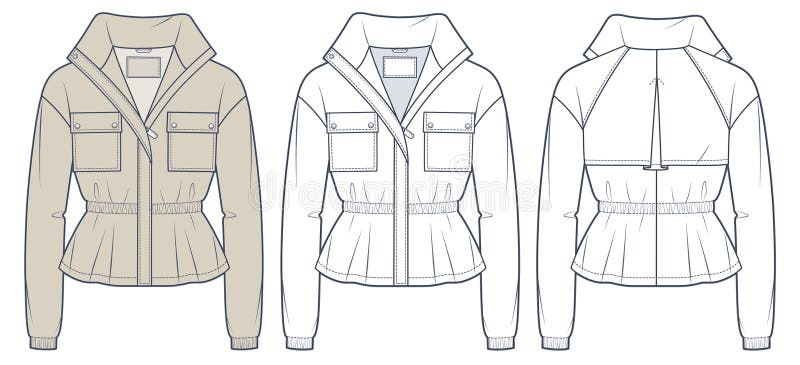 Zipped Jacket Technical Fashion Illustration. Cropped Trench Coat ...