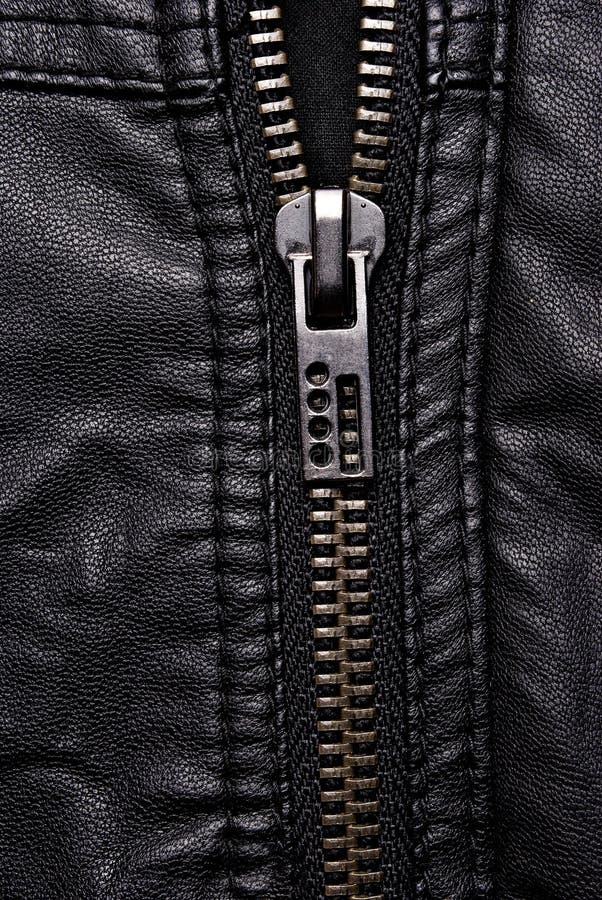 Zipper on Black Leather Jacket Stock Photo Image of black