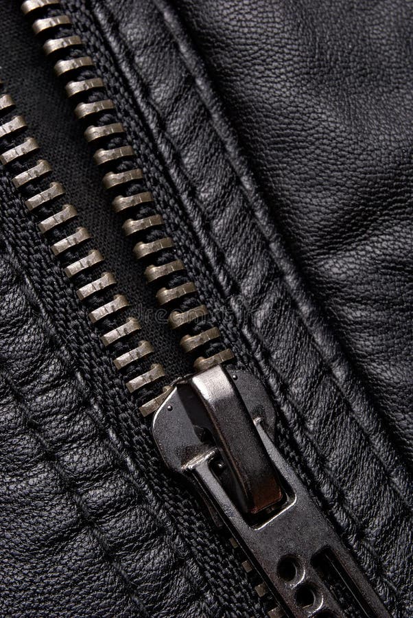 Zipper on Black Leather Jacket Stock Photo Image of black