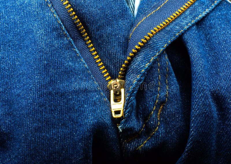 Zipper on the Blue Jeans. Hipster Denim Clothes. Close Up Stock Photo ...