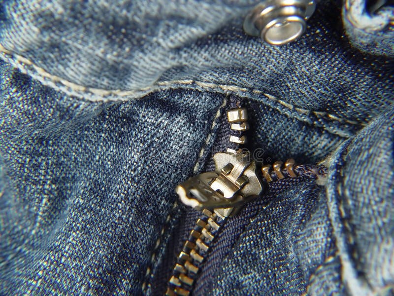 Closeup of Zipper in Blue Jeans. Zipper with Lock Stock Photo - Image of  fastening, closeup: 265620432