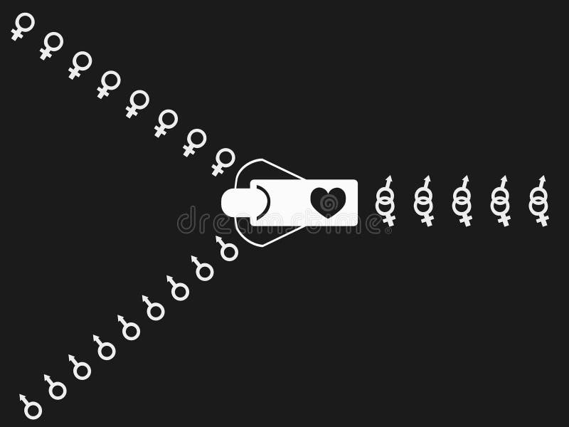 Zipper that Uniting Male and Female Signs Stock Illustration