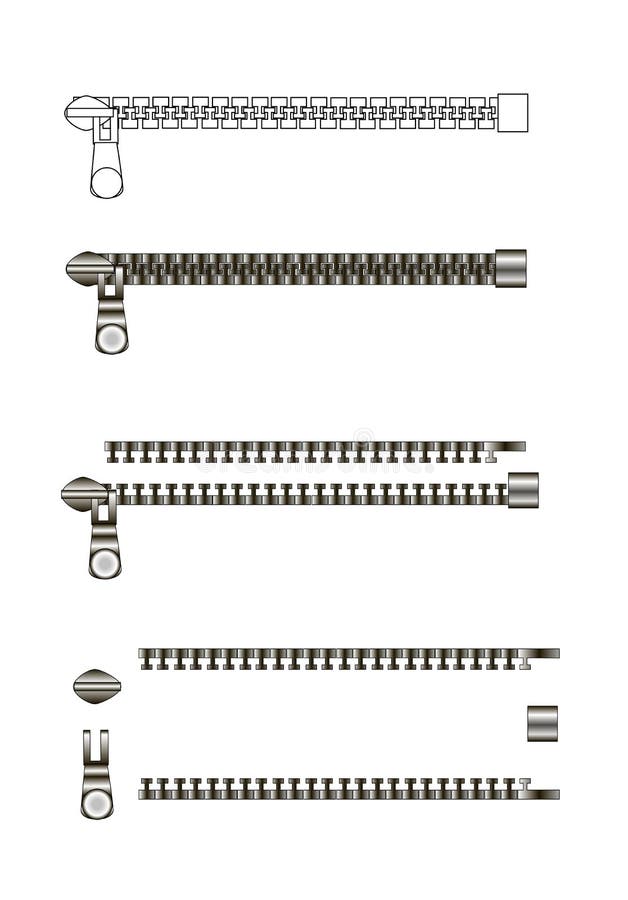 Zipper Variation Isolated on White Background. Zipper Construction