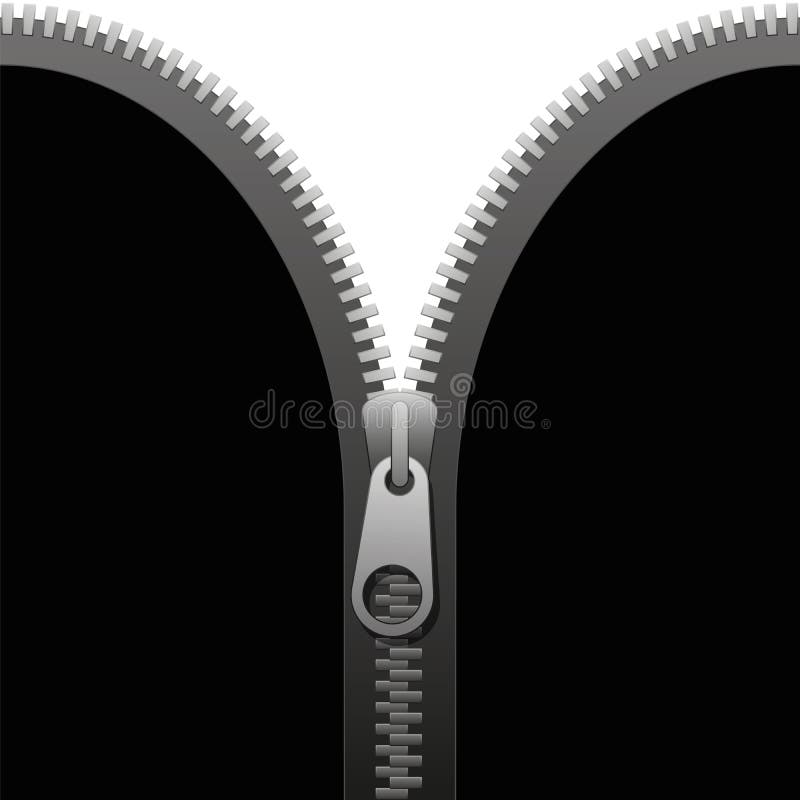 Open Gray Zip In Black White Background Stock Illustration ...
