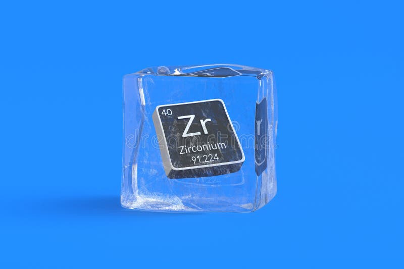 Zirconium zr elemento chimico della tavola periodica nel cubetto di ghiaccio. simbolo dell'elemento chimico illustrazione di stock