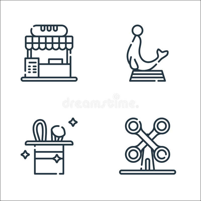 Zirkuslinie Symbole. linearer Satz. Qualitätsvektorlinie eingestellt wie Magic Showdichtung des Rads stock abbildung